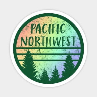 Pacific Northwest NW Rainbow Tree Silhouette Weathered Magnet